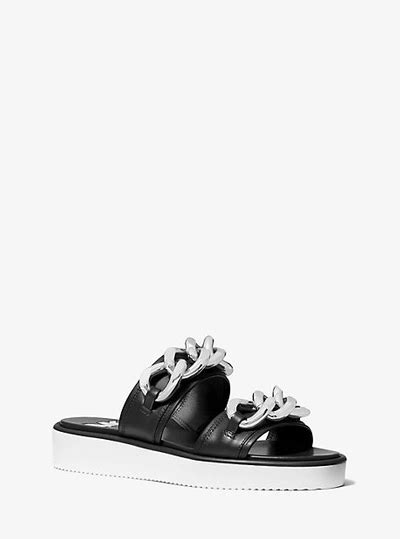 michael kors scarlett chain|Scarlett Chain Link Leather Slide Sandal .